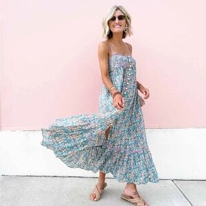 knee length dresses for ladies Free People Molly Jo Blue Floral Midi Dress
